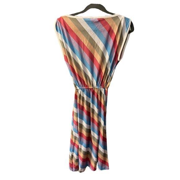 Vintage Jeni Blair of California Diagonal Stripe Midi Dress Pastel Rainbow Sz 3 - Picture 12 of 14